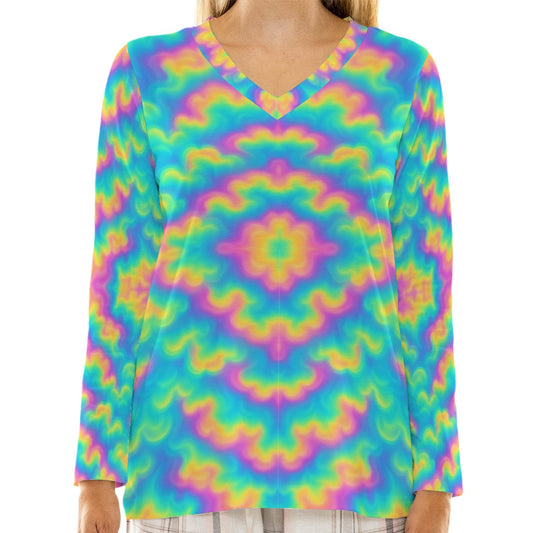 Women's Loose V-Neck T-Shirt With Long Sleeve