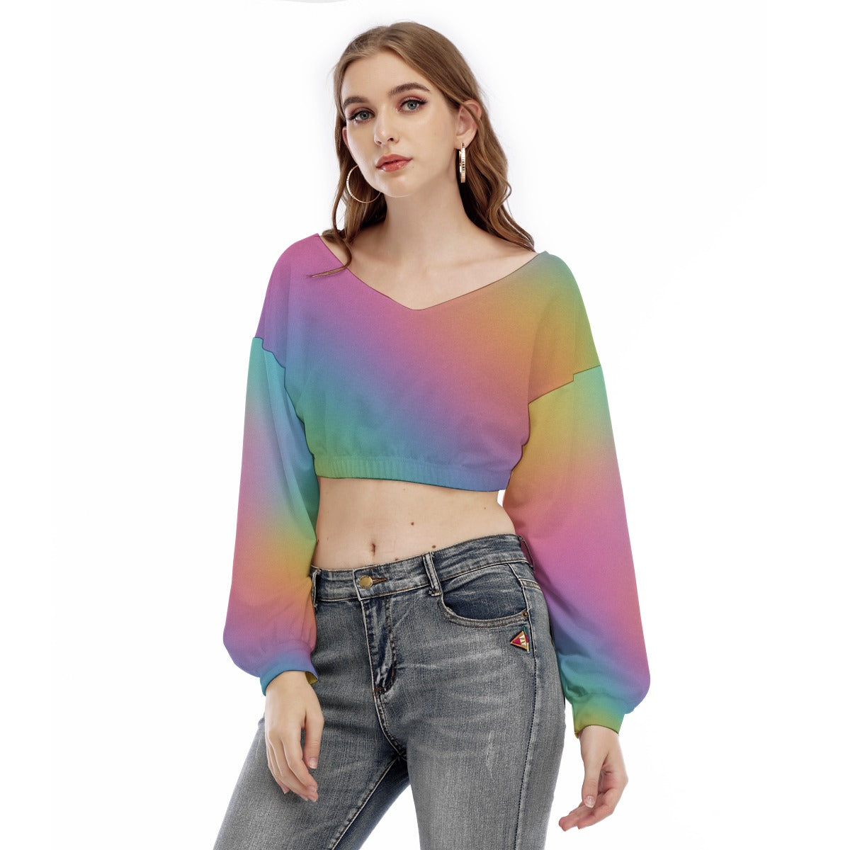 Women's V-neck Long Sleeve Cropped Sweatshirt