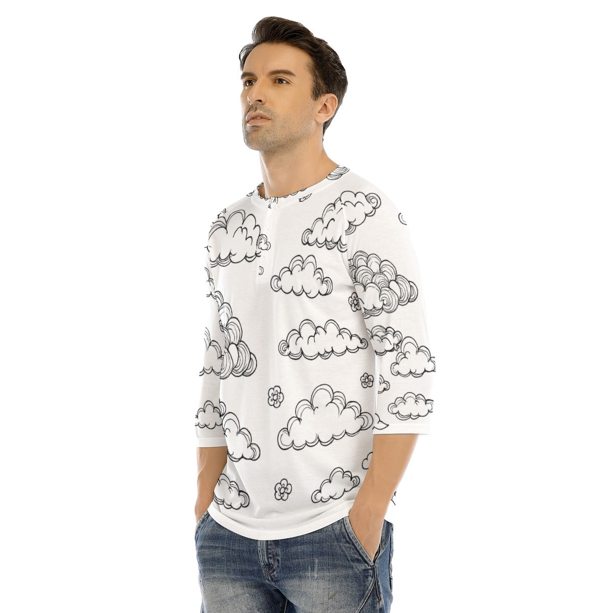 Men's Bracelet Sleeve T-shirt With Button Closure - view 3