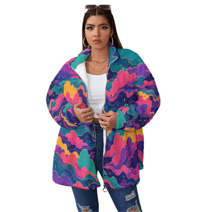 Unisex Borg Fleece Stand-up Collar Coat With Zipper Closure(Plus Size)