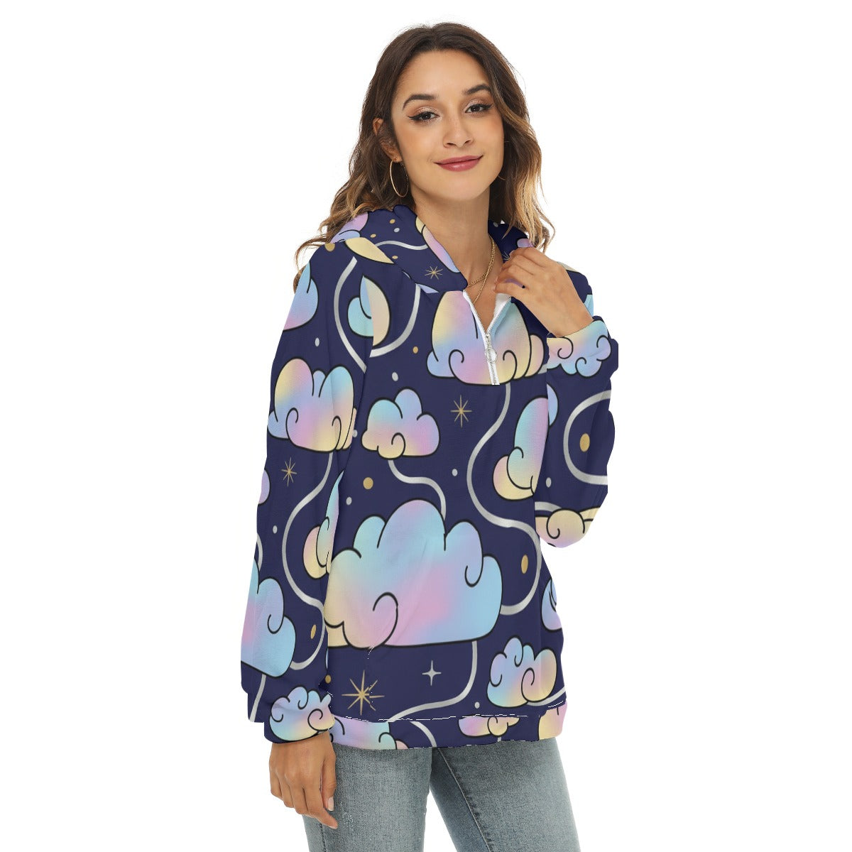 Women's Borg Fleece Hoodie With Half Zip
