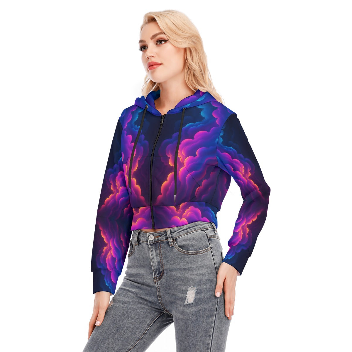 Women's Crop Top Hoodie With Zipper Closure
