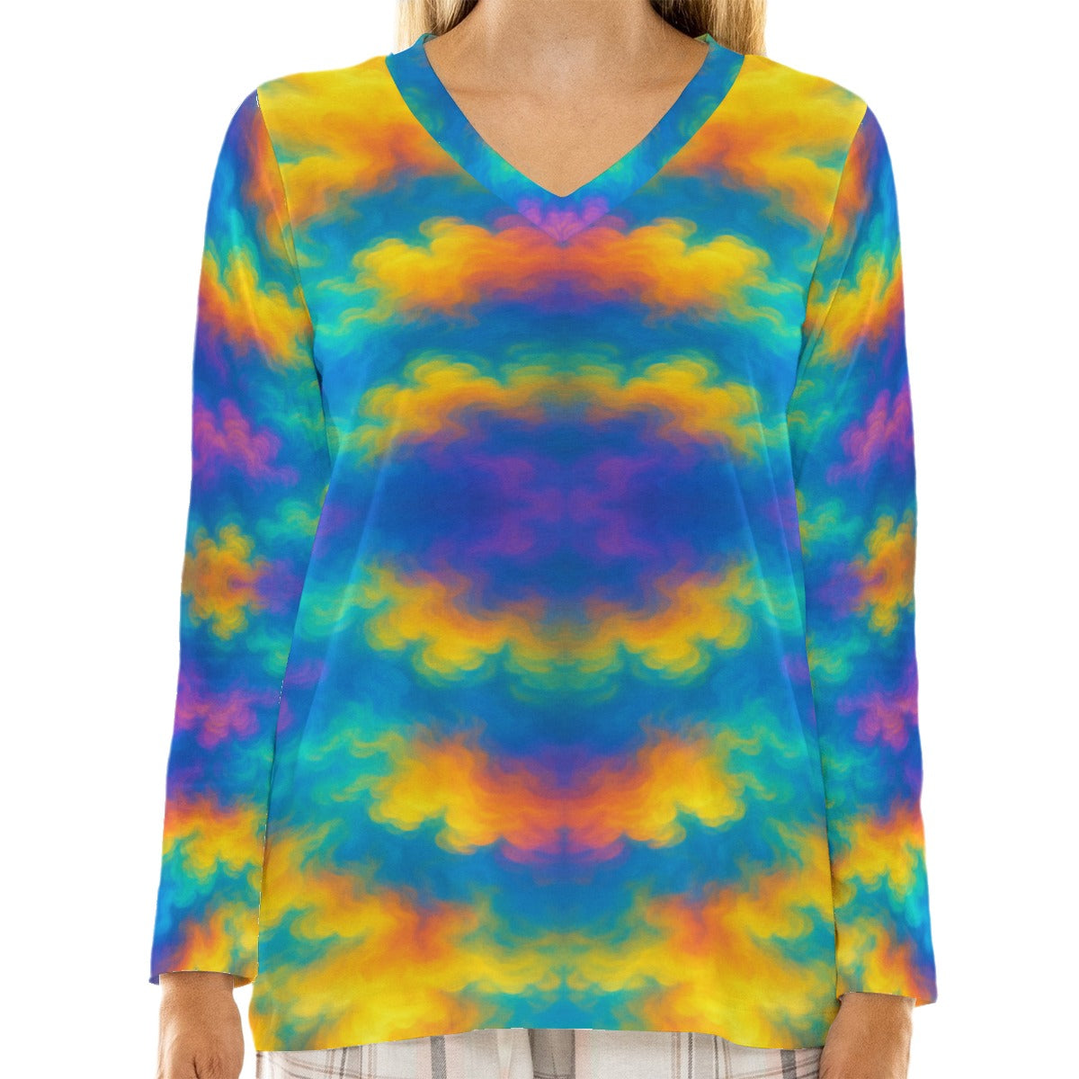 Women's Loose V-Neck T-Shirt With Long Sleeve