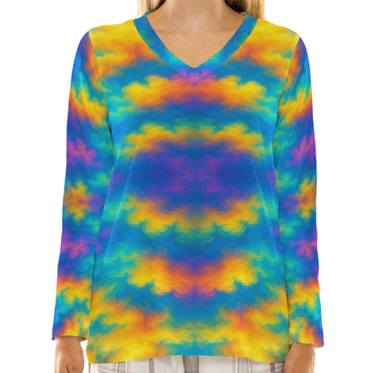 Women's Loose V-Neck T-Shirt With Long Sleeve