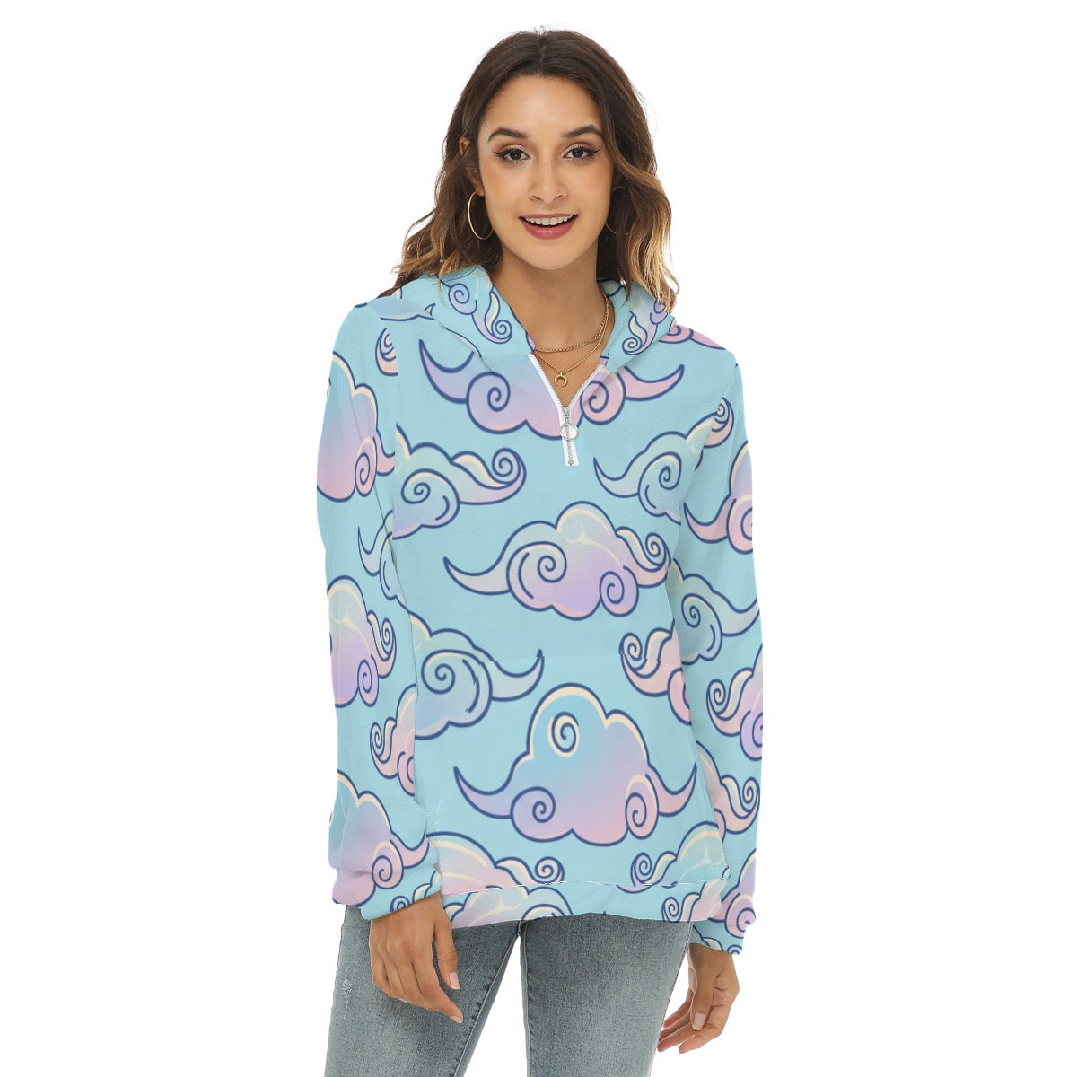 Women's Borg Fleece Hoodie With Half Zip