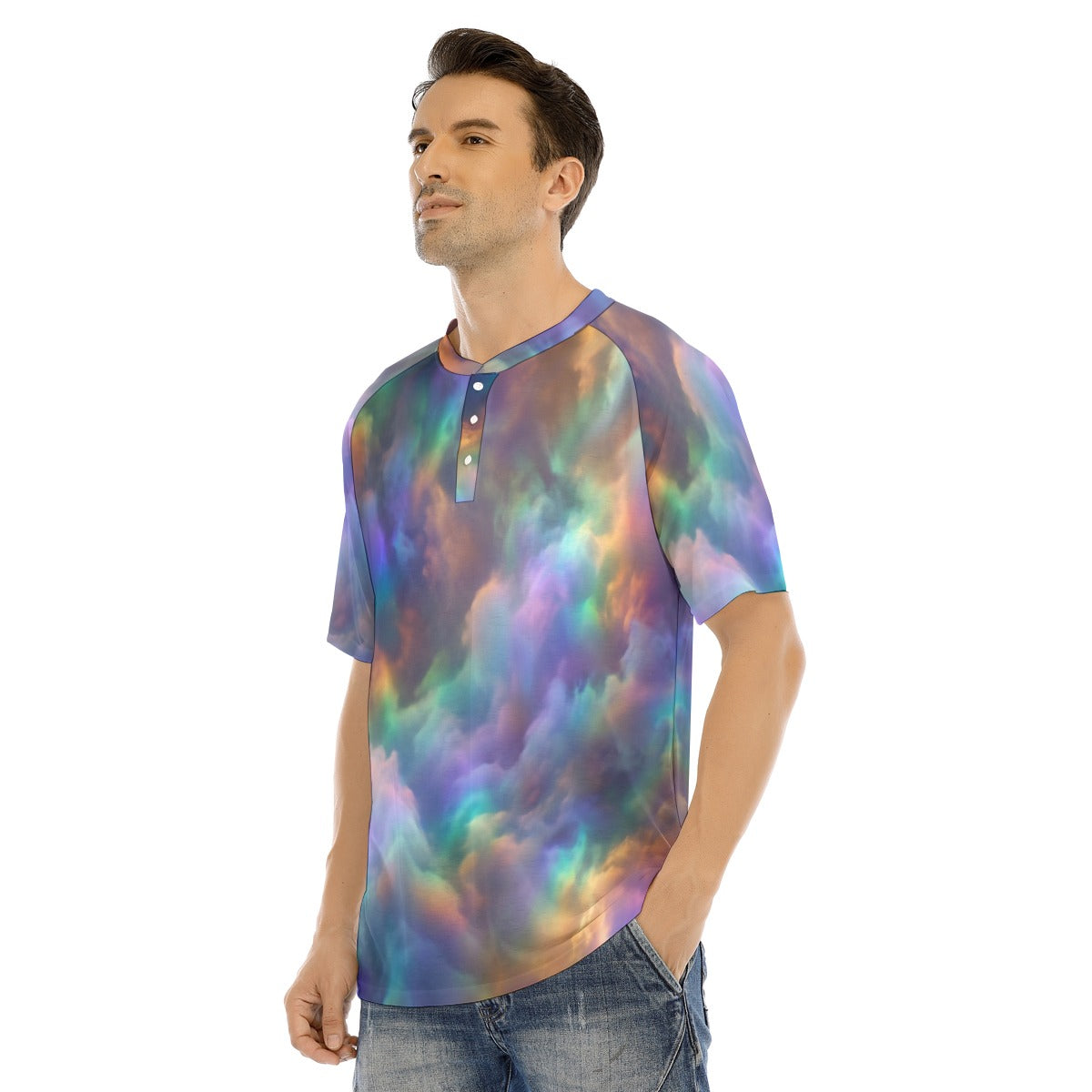 Men's Raglan Sleeve T-shirt With Button Closure
