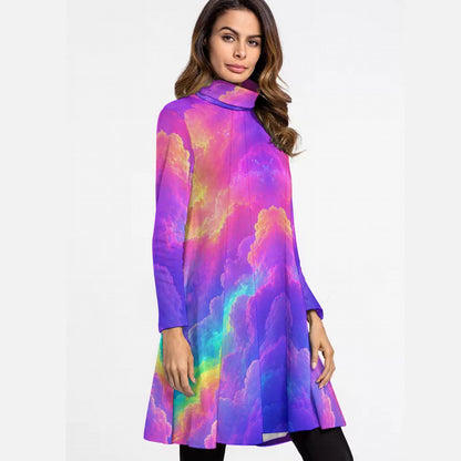 Women's High Neck Dress With Long Sleeve