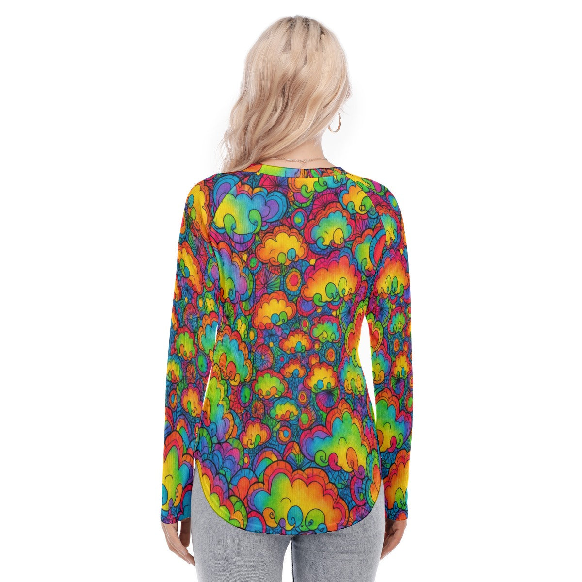 Women's Raglan Sleeves U-Shaped Hem Long Sleeves Blouse