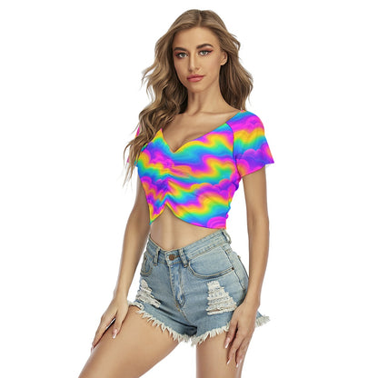 Women's Raglan Drawstring Front Crop Tee