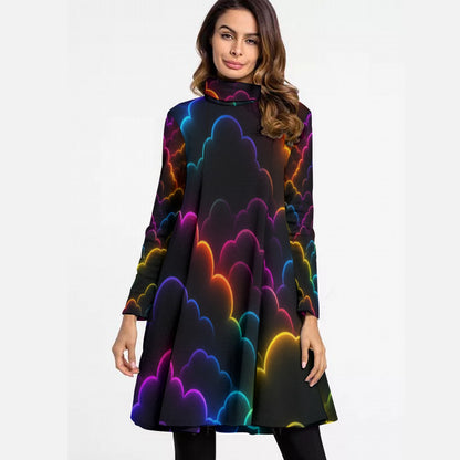 Women's High Neck Dress With Long Sleeve