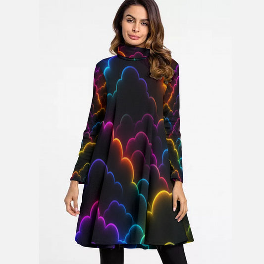 Women's High Neck Dress With Long Sleeve