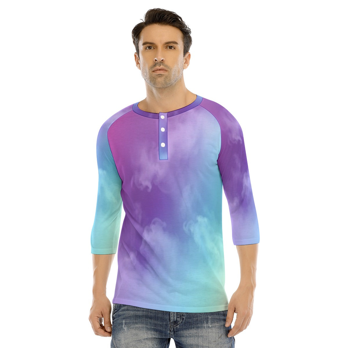 Men's Bracelet Sleeve T-shirt With Button Closure - view 1