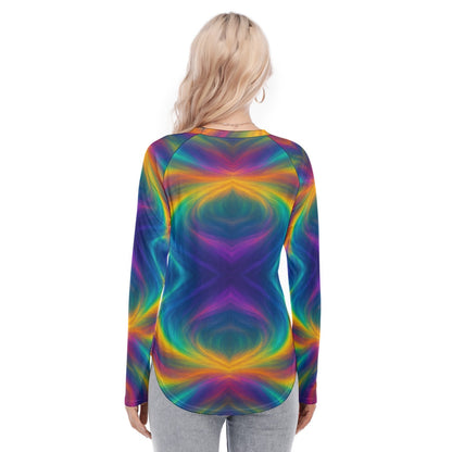 Women's Raglan Sleeves U-Shaped Hem Long Sleeves Blouse