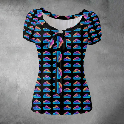 All-over print Women's Puff Sleeve Pleated Shirt