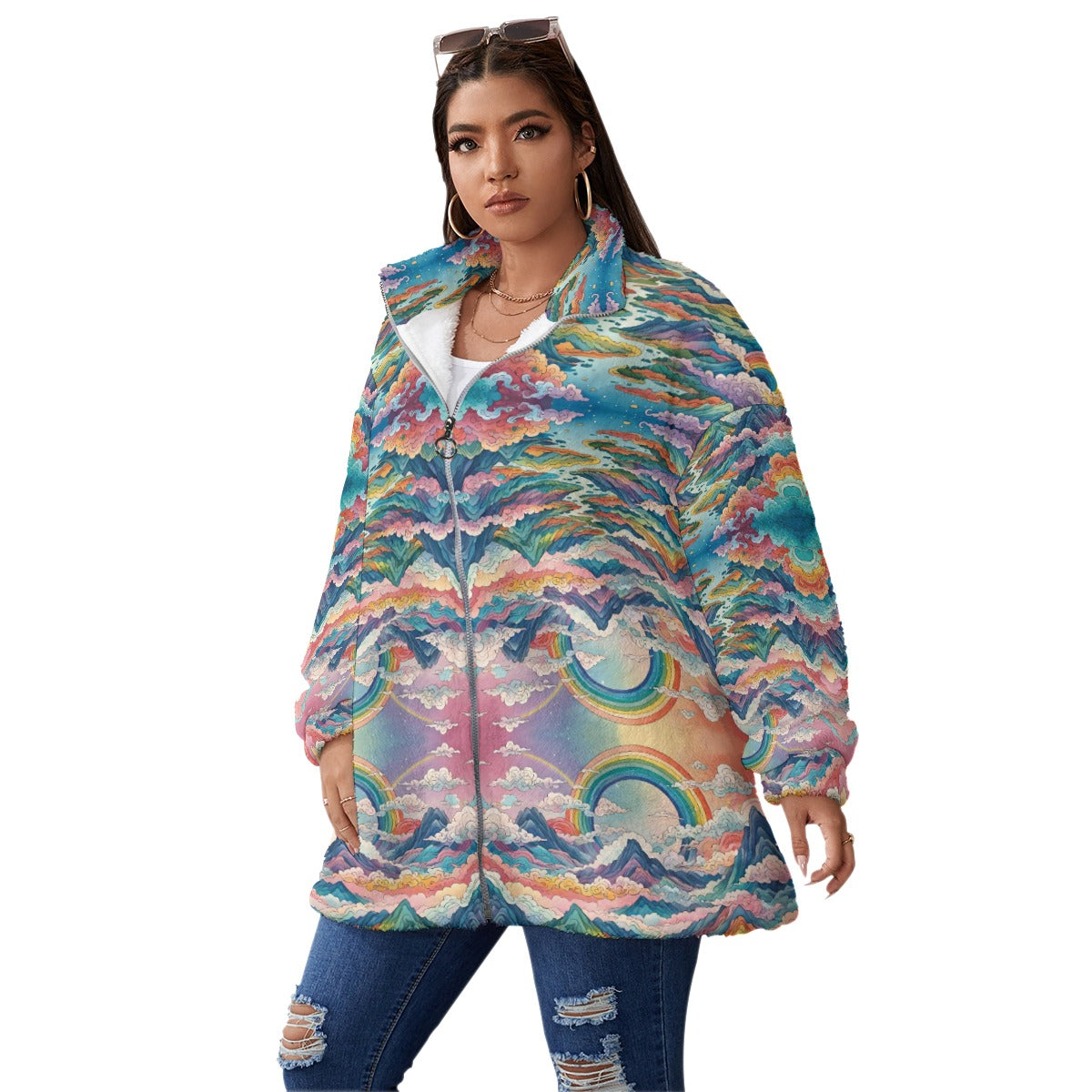 Unisex Borg Fleece Stand-up Collar Coat With Zipper Closure(Plus Size)