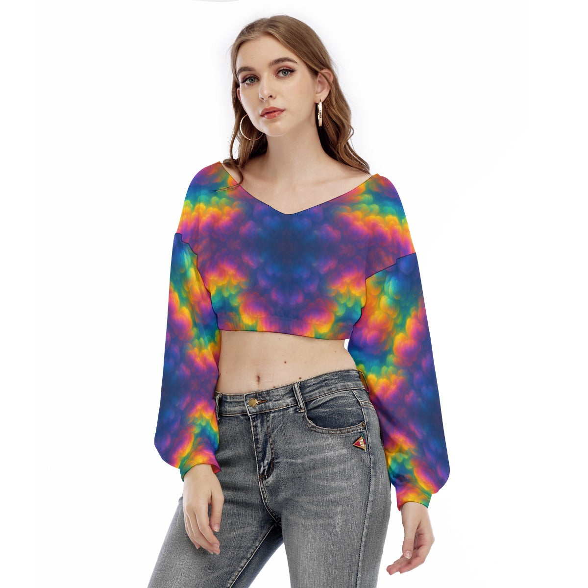 Women's V-neck Long Sleeve Cropped Sweatshirt