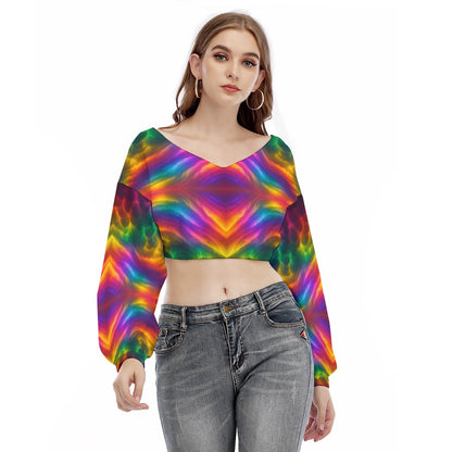 Women's V-neck Long Sleeve Cropped Sweatshirt