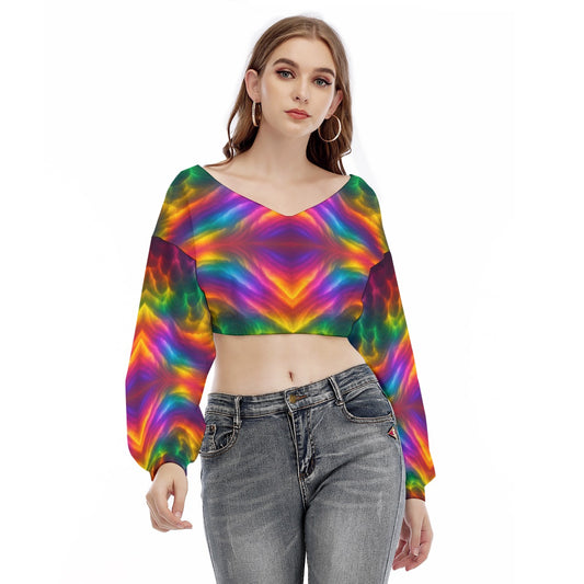 Women's V-neck Long Sleeve Cropped Sweatshirt