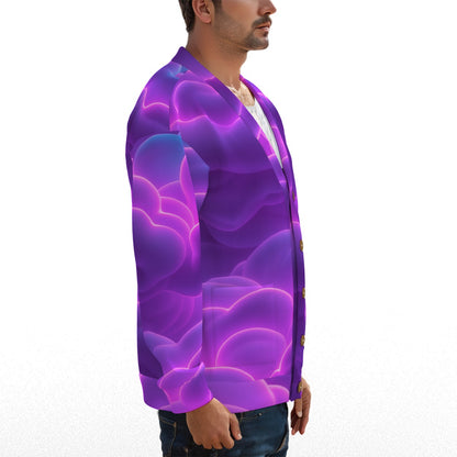 Unisex V-neck Knitted Fleece Cardigan With Button Closure