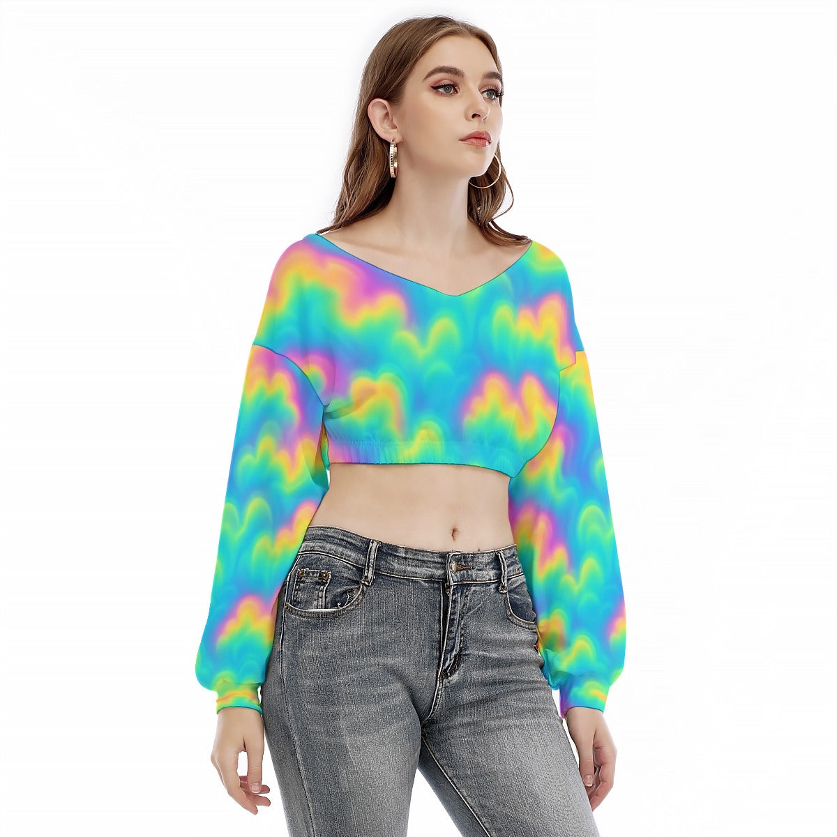 Women's V-neck Long Sleeve Cropped Sweatshirt