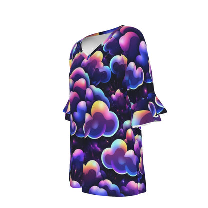V-neck Women's T-shirt With Bell Sleeve