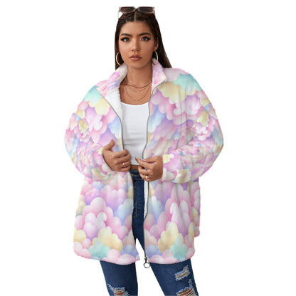 Unisex Borg Fleece Stand-up Collar Coat With Zipper Closure(Plus Size)