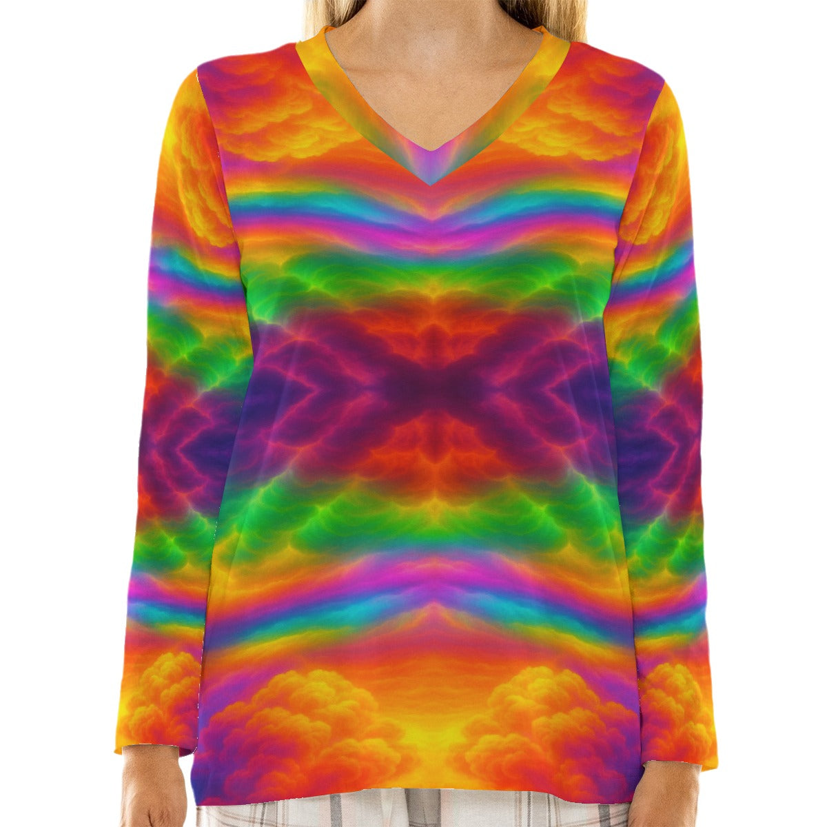 Women's Loose V-Neck T-Shirt With Long Sleeve