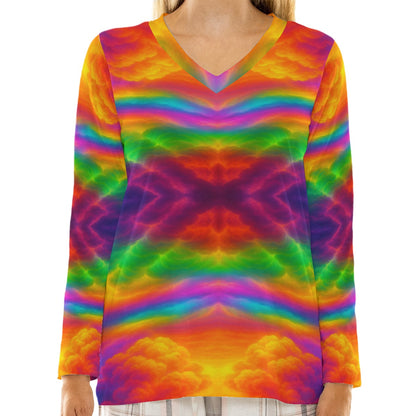 Women's Loose V-Neck T-Shirt With Long Sleeve