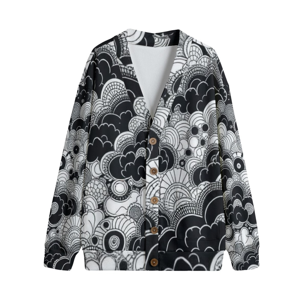 Unisex V-neck Knitted Fleece Cardigan With Button Closure