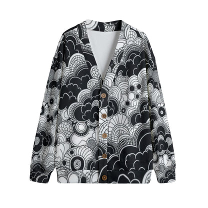 Unisex V-neck Knitted Fleece Cardigan With Button Closure