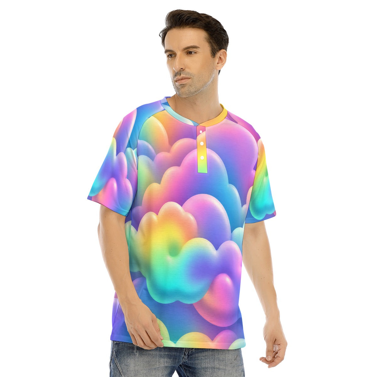 Men's Raglan Sleeve T-shirt With Button Closure