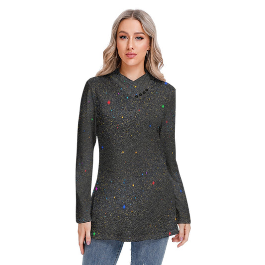 Women's Long-sleeved Heap-neck Slim Casual Tunic Blouse