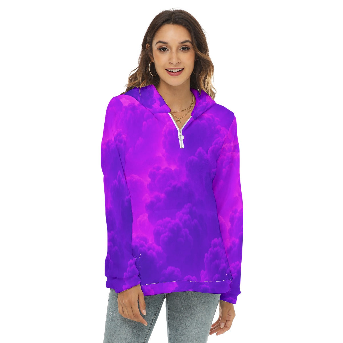 Women's Borg Fleece Hoodie With Half Zip