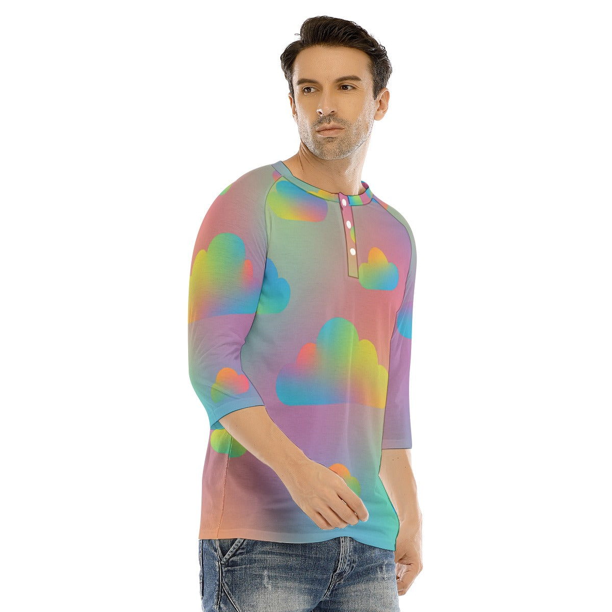 Men's Bracelet Sleeve T-shirt With Button Closure