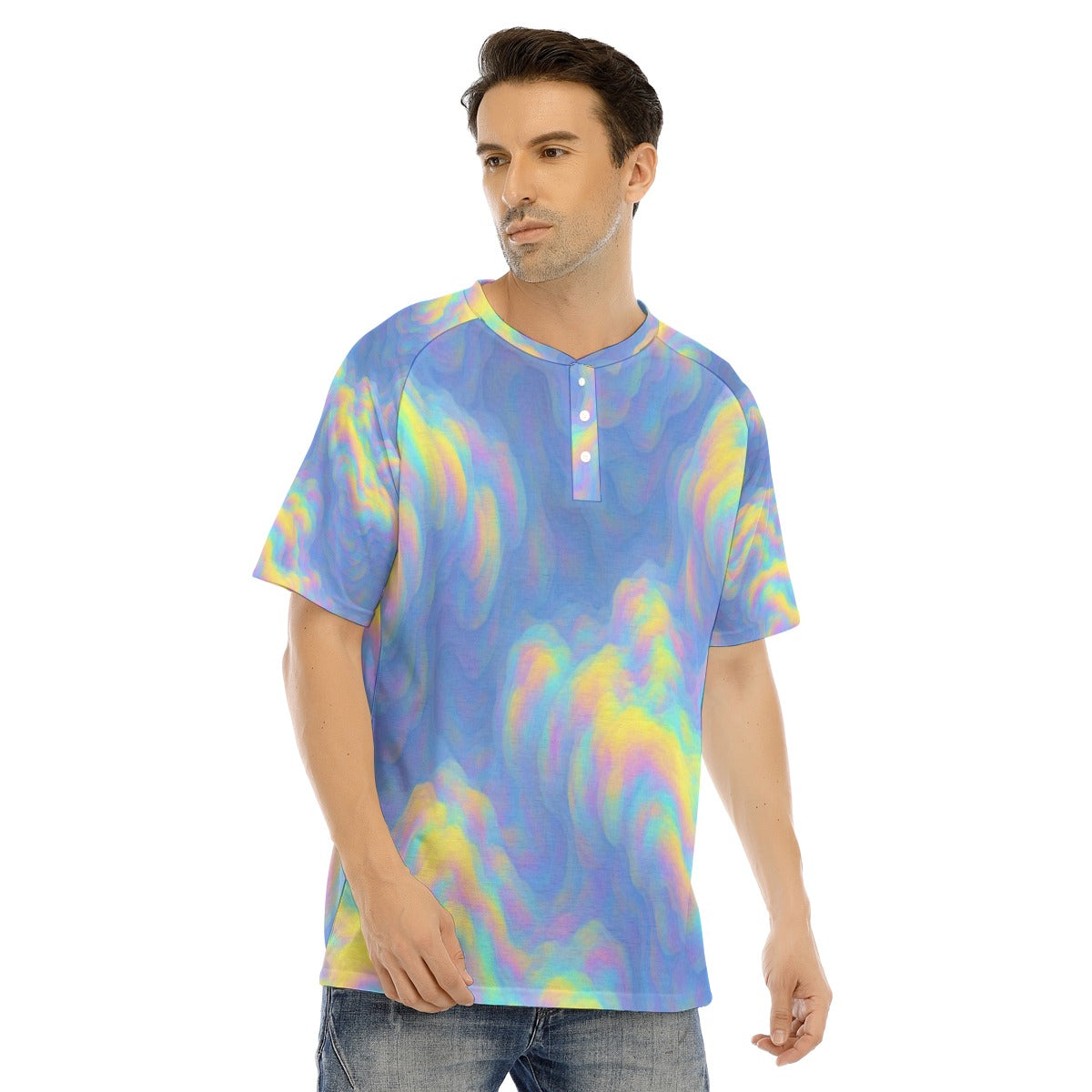 Men's Raglan Sleeve T-shirt With Button Closure