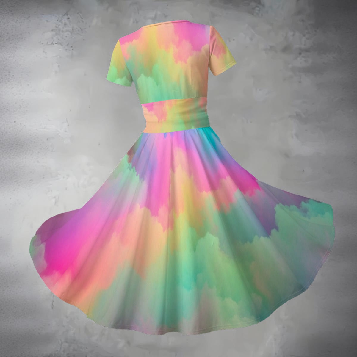 All-over Print Women's Short Sleeve V Neck Midi Dress