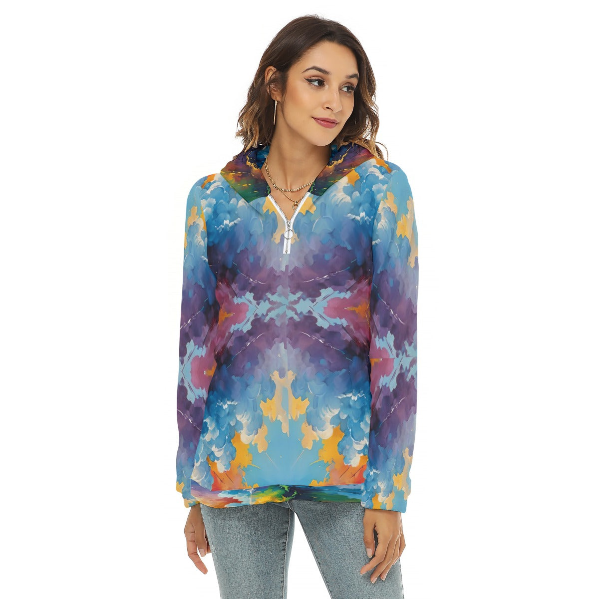 Women's Borg Fleece Hoodie With Half Zip