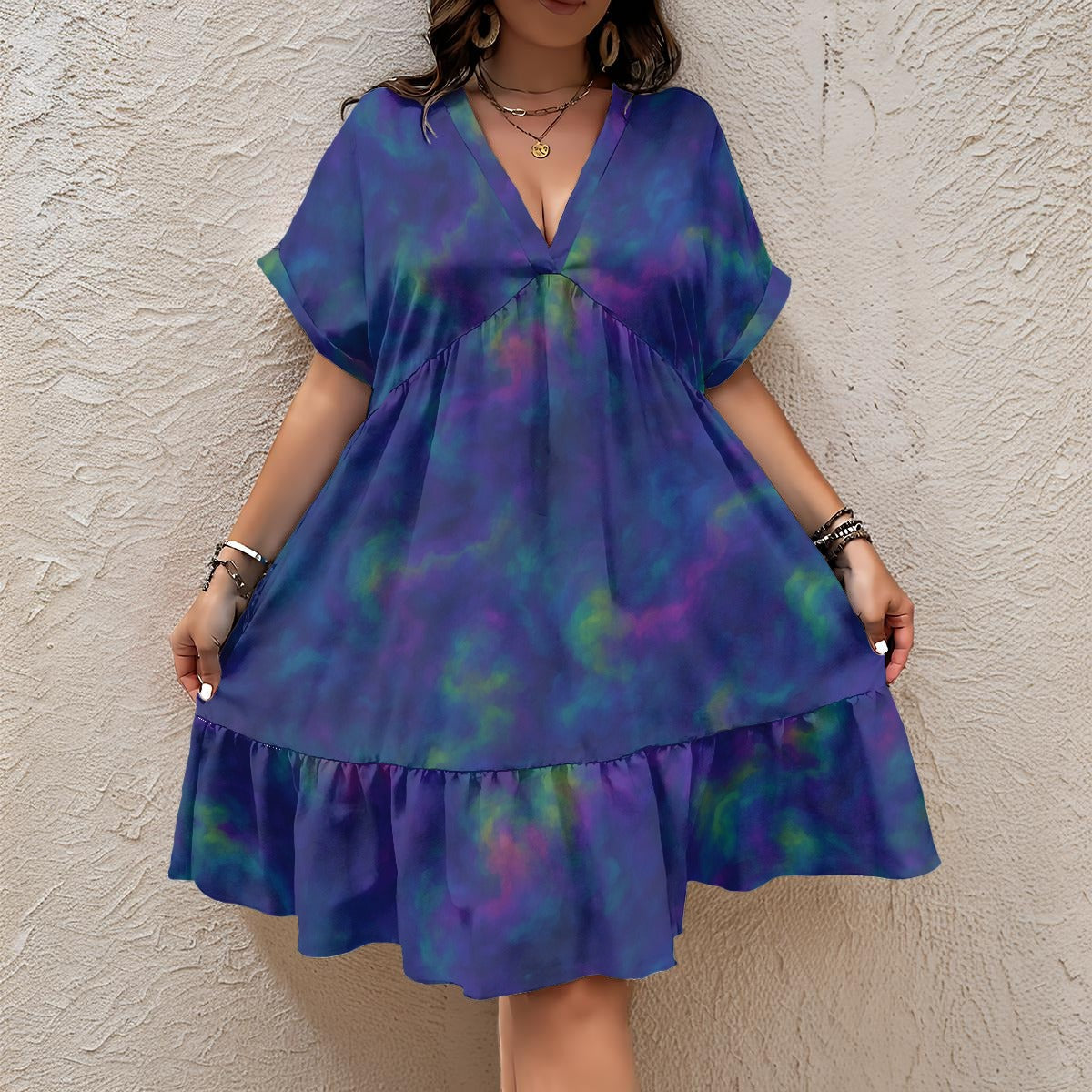 Unisex Women’s Floral V-Neck Short Sleeve Dress