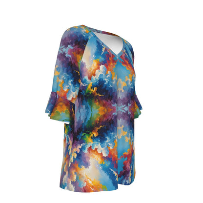 V-neck Women's T-shirt With Bell Sleeve