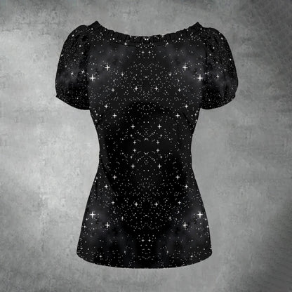 All-over print Women's Puff Sleeve Pleated Shirt