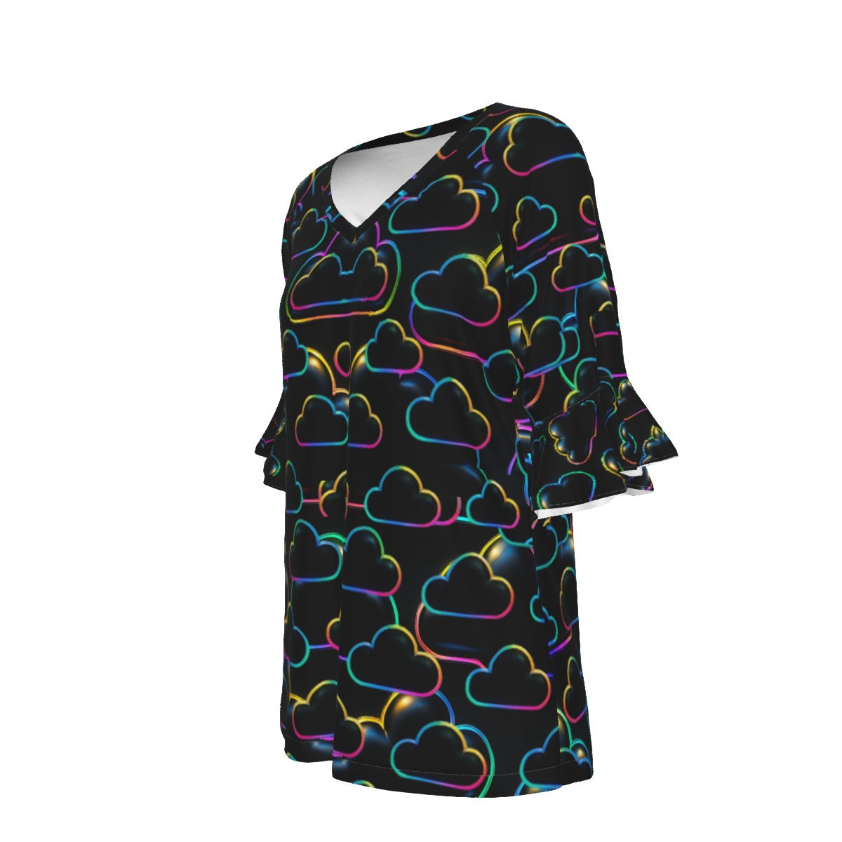 V-neck Women's T-shirt With Bell Sleeve