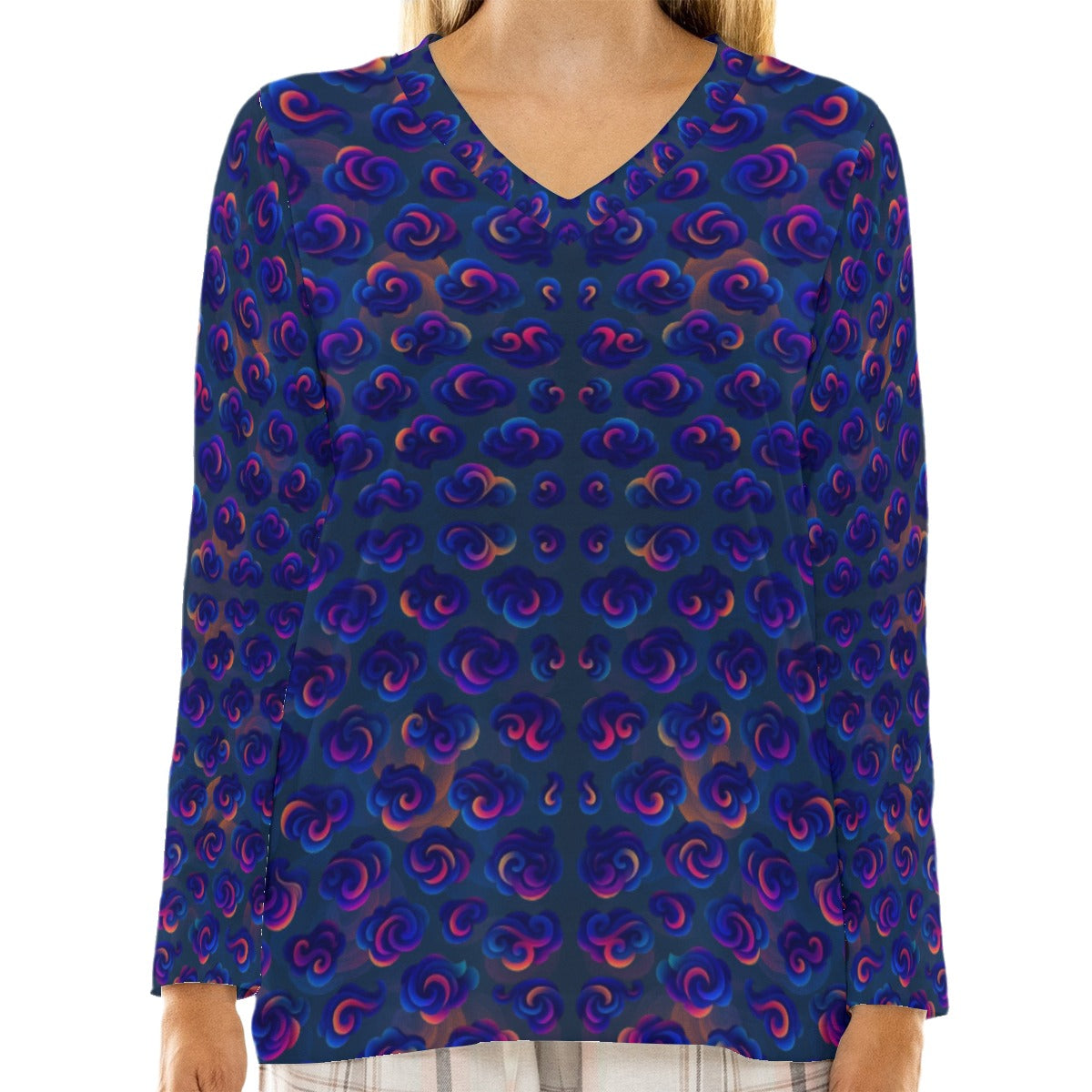 Women's Loose V-Neck T-Shirt With Long Sleeve