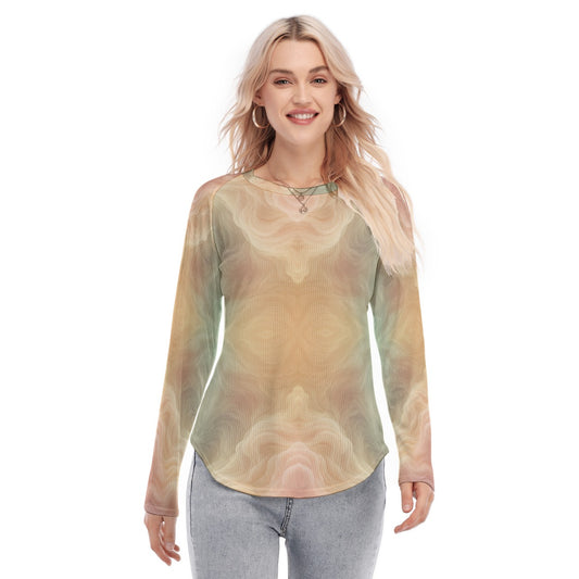 Women's Raglan Sleeves U-Shaped Hem Long Sleeves Blouse