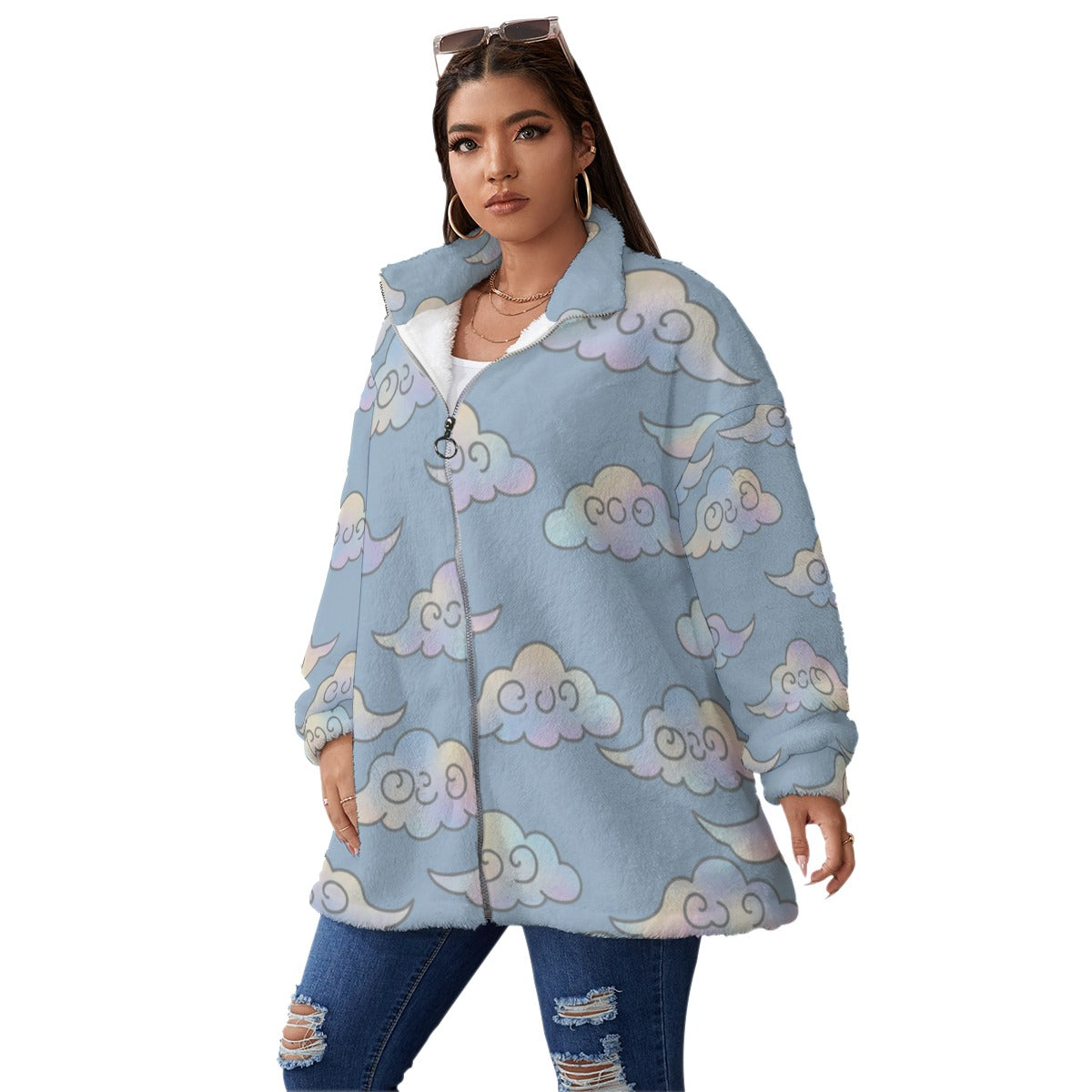 Unisex Borg Fleece Stand-up Collar Coat With Zipper Closure(Plus Size)