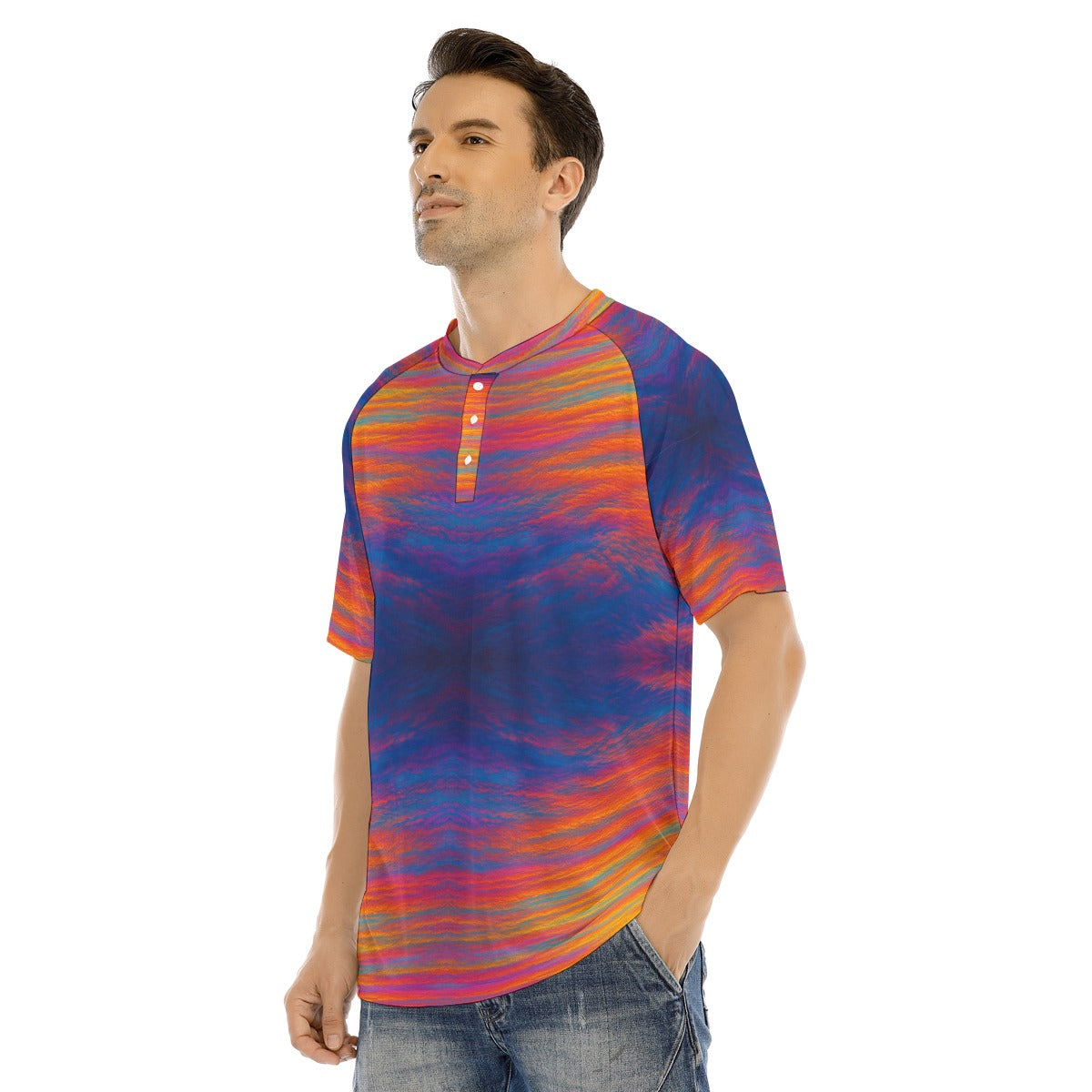 Men's Raglan Sleeve T-shirt With Button Closure