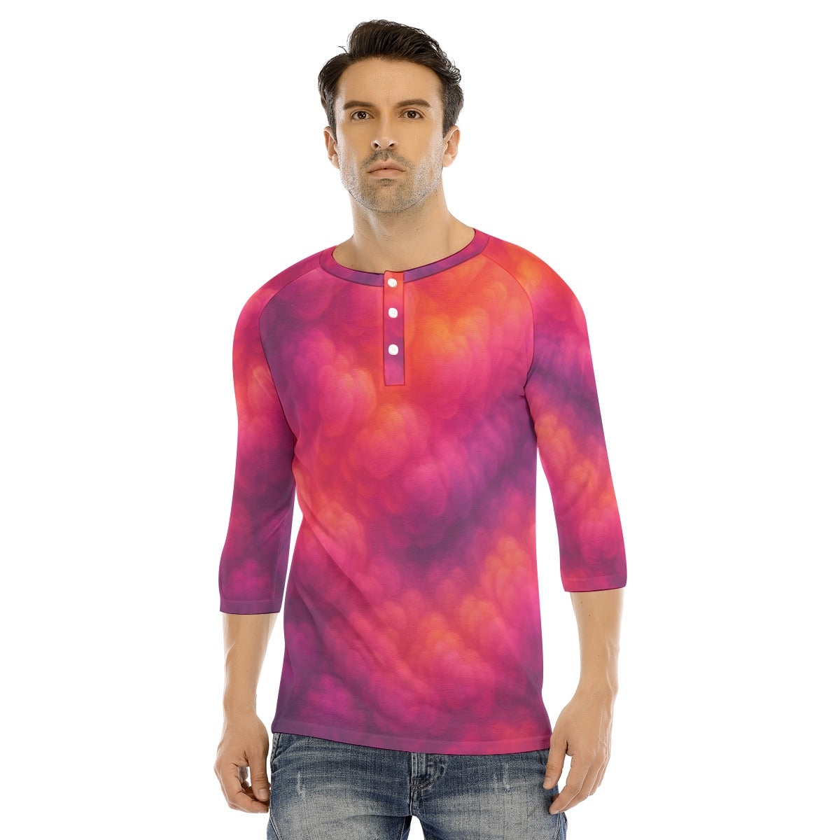 Men's Bracelet Sleeve T-shirt With Button Closure - view 1