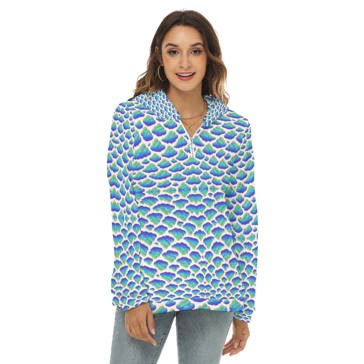 Women's Borg Fleece Hoodie With Half Zip