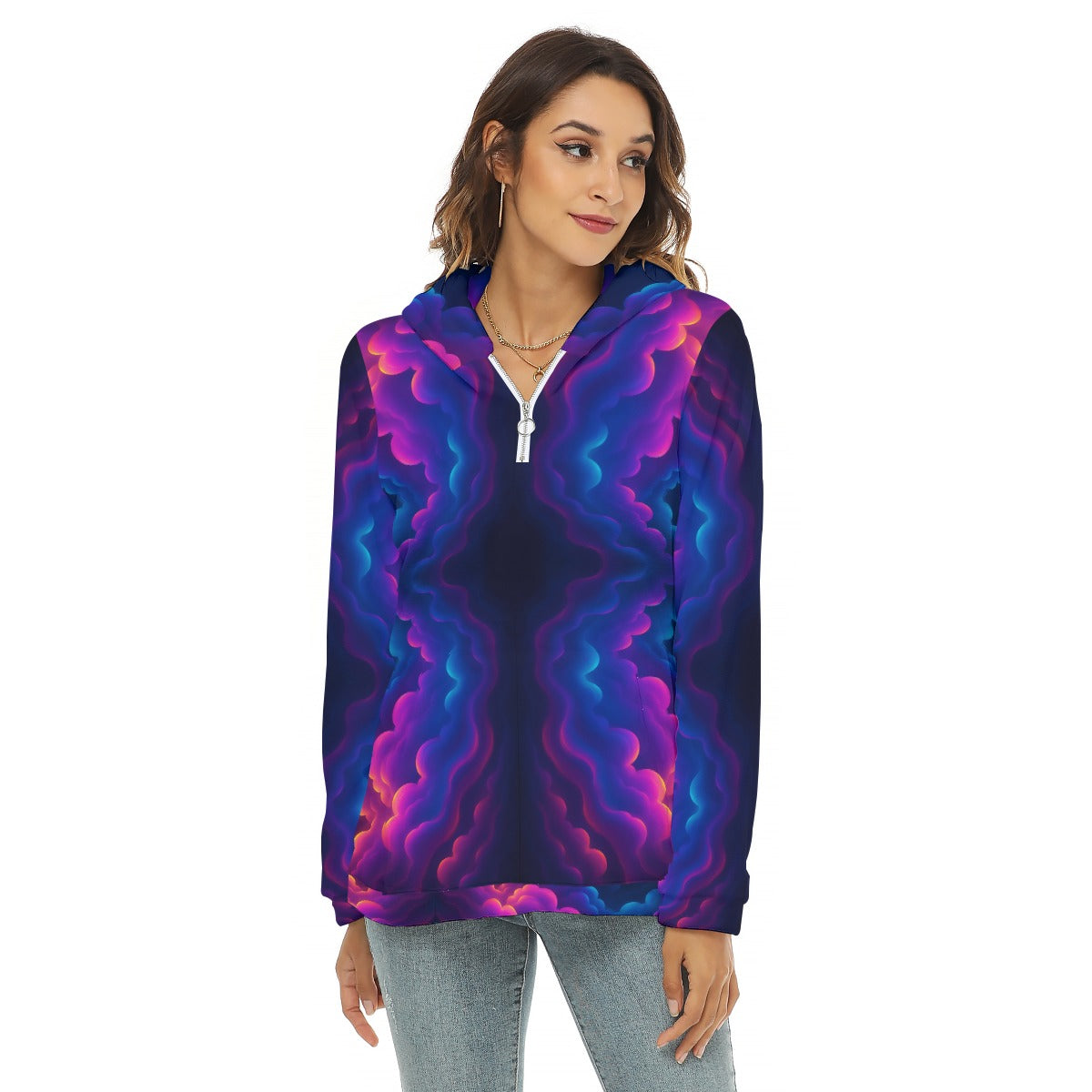 Women's Borg Fleece Hoodie With Half Zip