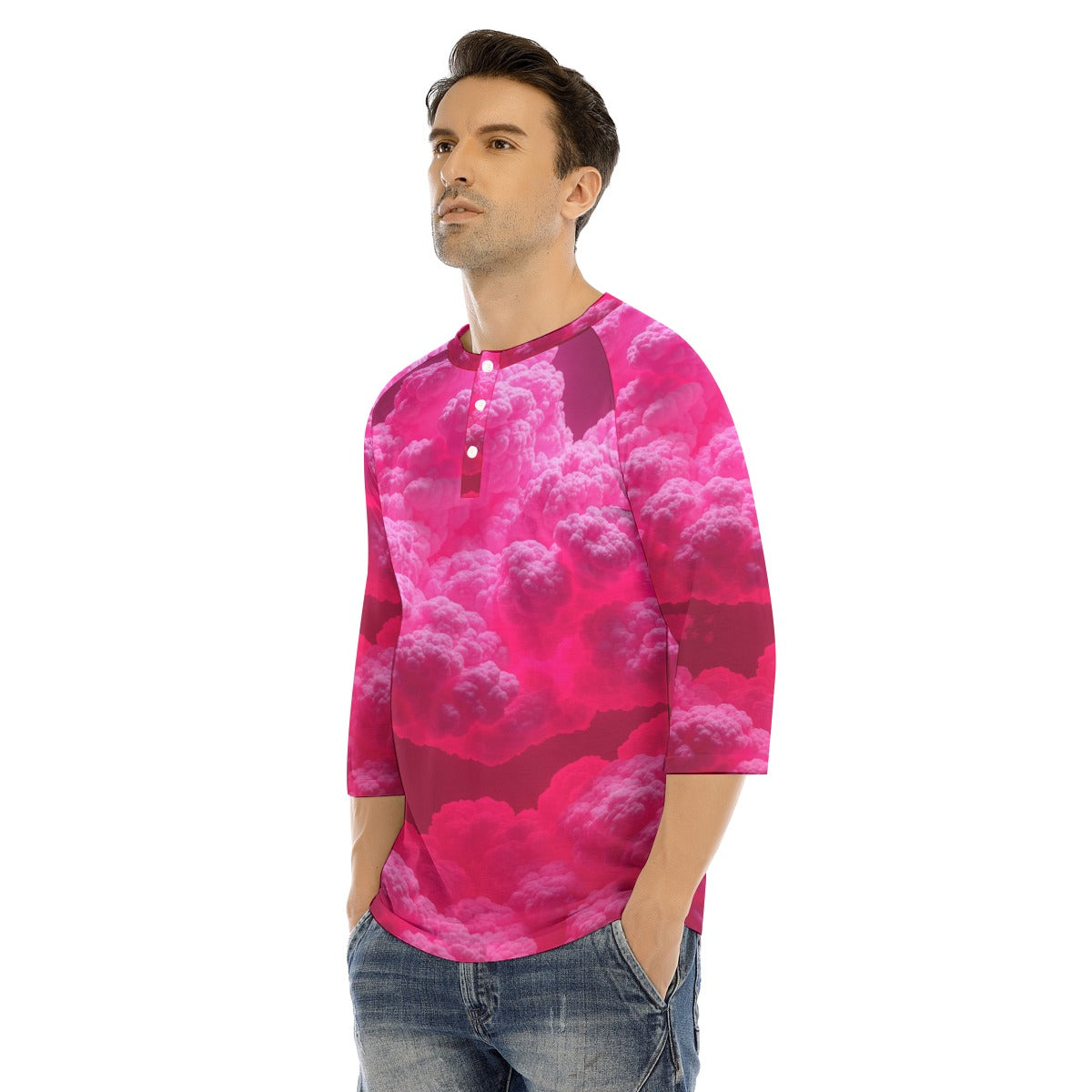 Men's Bracelet Sleeve T-shirt With Button Closure - view 3