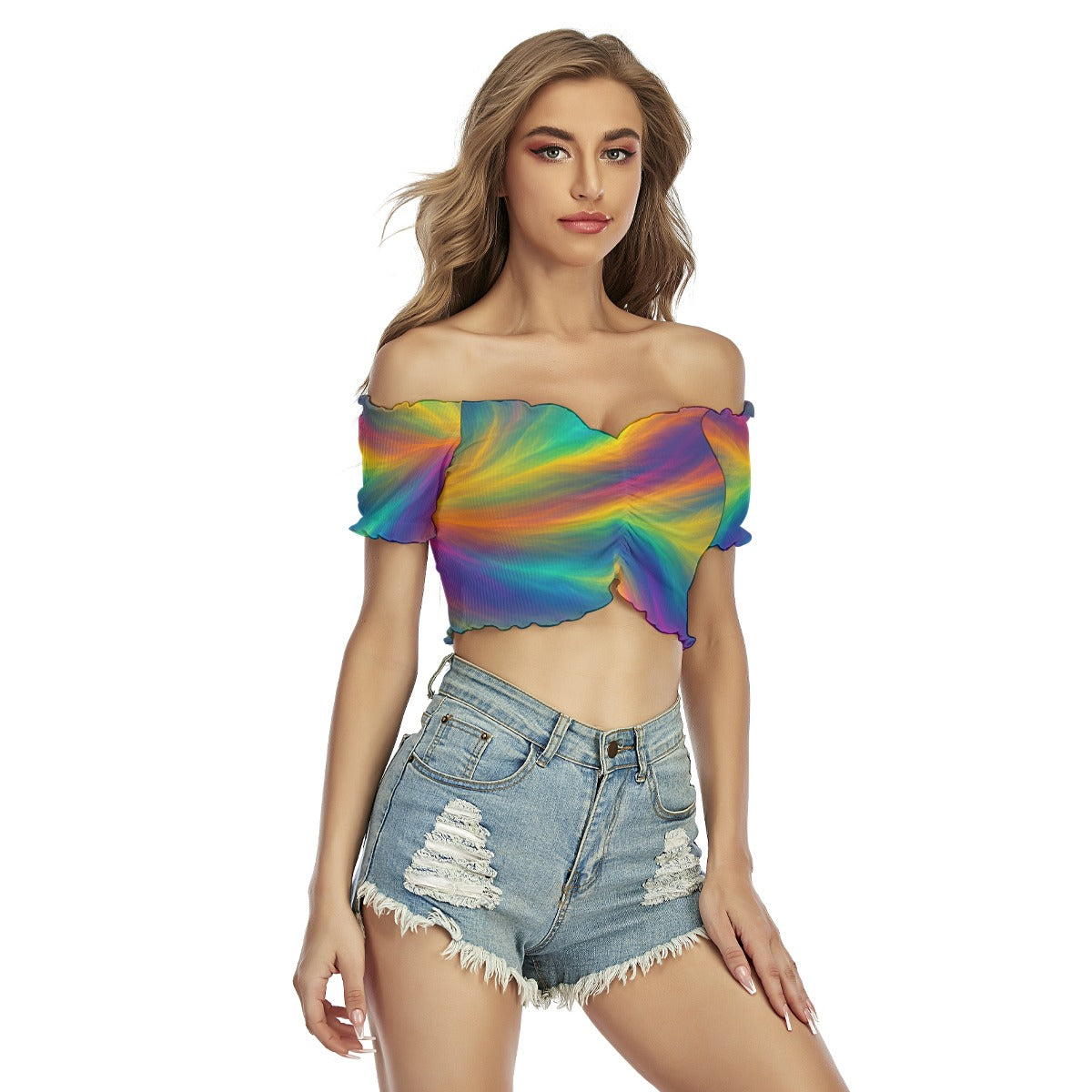 Women's One-shoulder Off-the-navel Short Sleeve T-shirt